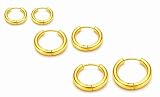 ENTREPLATA Tres Pares de Pendientes Aro Acero Inoxidable 316L Chapado Oro 24K Aretes Cierre de Bisagra Pack de 3 Pares Dorados Hipoalergénicos y Resistentes (Dorado 10 14 18)