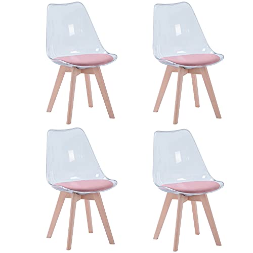 EGOONM Juego de 4 Sillas de Comedor,Sillas de Comedor Patas de Madera,Diseño Nordico, para el Hogar, Cocina, Cafe y Oficina (Pack 4, Rosa - Terciopelo) Cover