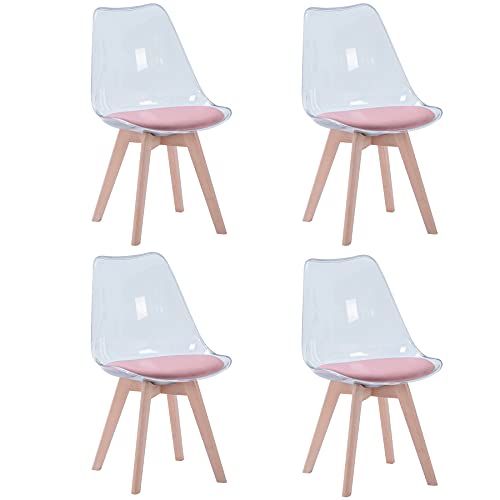 EGOONM Juego de 4 Sillas de Comedor,Sillas de Comedor Patas de Madera,Diseño Nordico, para el Hogar, Cocina, Cafe y Oficina (Pack 4, Rosa - Terciopelo)