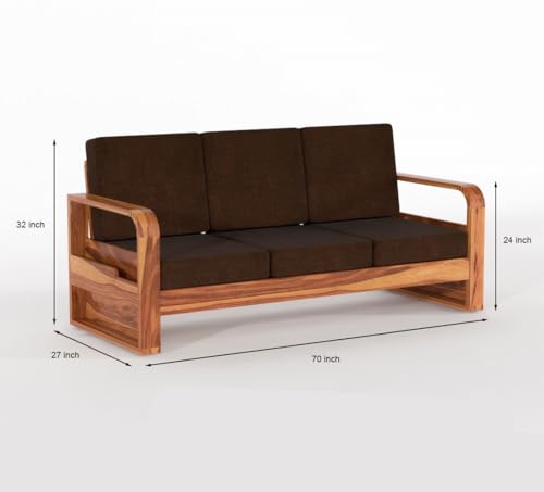 Image of Solid Sheesham Wooden 6 Seater Sofa Set for Living Room | Sofa Set with Side Pocket Storage & Cushion | Rosewood Sofa Set for Home (Honey with Brown Cushion, 6 Seater)