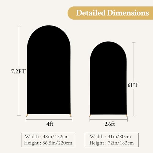 Image of Black Arch Backdrop Cover for Wedding, Set of 2 Stretchy Spandex Fitted Arch Stand Cover for Baby Shower, Birthday Party Decor, Chiara Backdrop Cover with Double-Sided Design(7.2FT 6FT, Black)