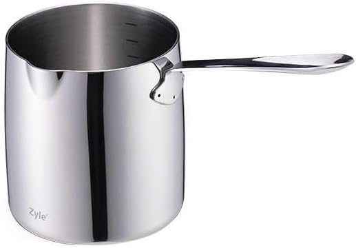 Zyle Milk Frothing Pitcher, Tri-Ply Stainless Steel, with Integrated Measuring Scale and Drip-Free Pour Spout, Induction Compatible, 400 ml, for Barista Coffee Latte Art