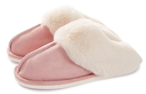 Women Men Slipper Memory Foam Fluffy Slip-on House Suede Fur Lined/Anti-Skid Sole Indoor & Outdoor - Pink 05 - 3.5/5 UK - 270(40-41)