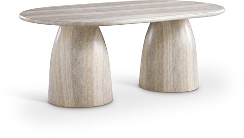 Image of Meridian Furniture 702Travertine-T Cosenza Collection Art Deco 78 inch Indoor /Outdoor Concrete Dining Table with Travertine Finish, 78 inch W x 44.5 inch D x 30 inch H