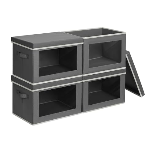 Image of Homsorout Storage Bins with Lids - Small Fabric Organizers with Window, Collapsible Storage Bins for Clothes, Decorative Closet Organizers for Towels, Tshirt, 4 Pack, Dark Grey