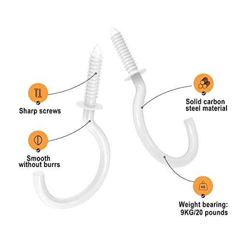 Relbro 50 Pcs Screw Hooks, 1-1/4 Inch White Cup Hooks Screw In Mug Hooks Metal Heavy Duty Screw Wood Wall Ceiling Hooks Plant Hooks Indoor Outdoor For Utensils Plants Baskets Lights Wreaths thumb #3