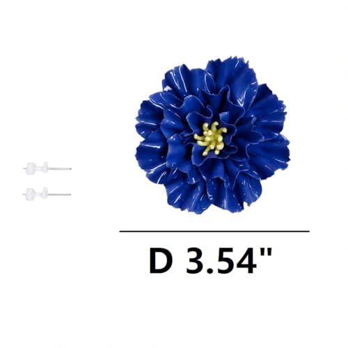 Image of Ceramic Flower Wall Art Decor, Artificial Flower Wall Sculpture,Handmade Ceramic Flowers for Home,Hallway,Living Room, Kitchen,Bathroom (Royal Blue,Carnation, 3.54 inch)