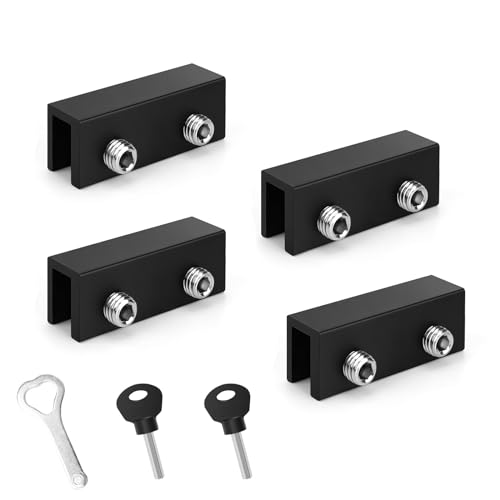 0XBIT Window Door Locks Sash Stopper, 4 Pieces Sash Window Stopper no Drill, Adjustable Sliding Window Lock Plug with Two Keys, Sliding Window Lock, Suitable for Sliding Doors and Windows