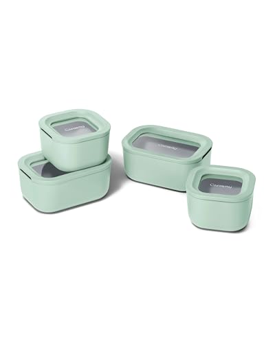 Caraway Mini Food Storage 9pc Set - Glass Storage Containers for Food - Non-Toxic Ceramic-Coated Glass - Air Release Technology - Compact & Stackable Design - Mist