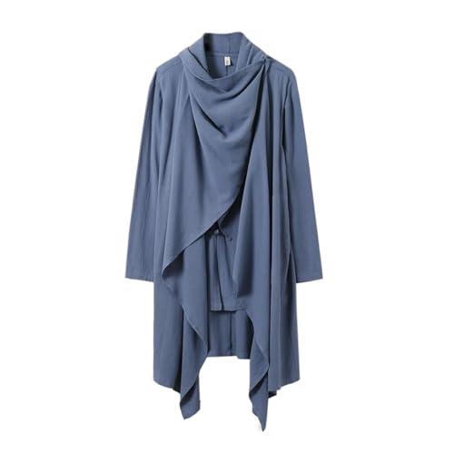 HZCX FASHION Mens Chinese Style Shirt Traditional Frog Button Up Kung Fu Tai Chi Shirts Fake 2 Peice Cotton Linen Zen Robe(Light Blue,Medium)