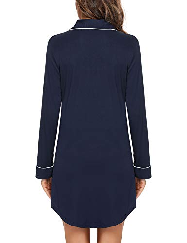 Image of Samring Nightgown for Women Long Sleeve Button Down Night Gown Boyfriend Nightdress Sleep Shirts