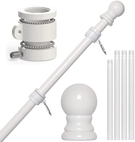 NELXINJO 5 FT Flagpole for House, Residential and Commercial Flag Pole kit with 2 No-Tangle Ball Bearing Rings. (Flagpole Without Bracket)