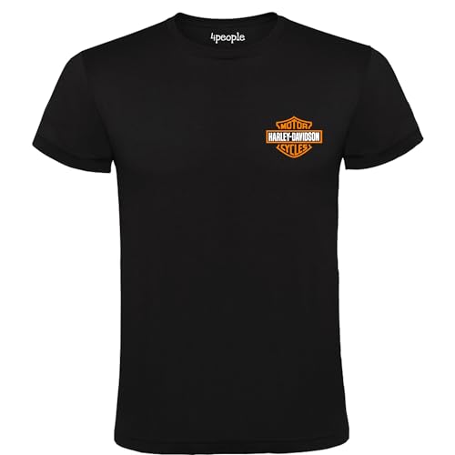 4people Camiseta con Logotipo de Harley Negra Hombre 100% Algodón Tallas S M L XL XXL (L)