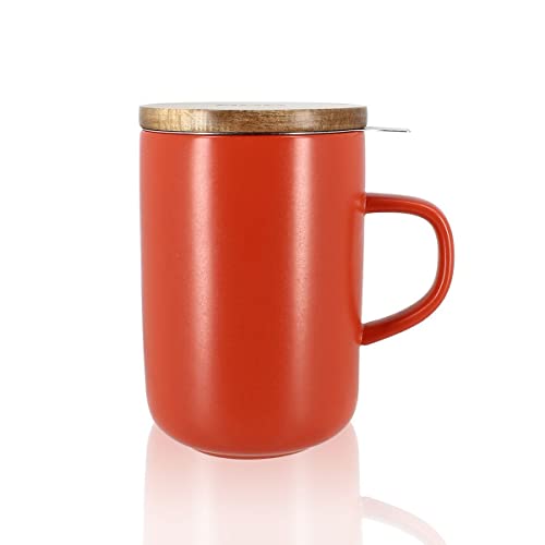 OGO LIVING – tisanière Juliet 475 ml – Idéale pour le thé et la tisane – Mug à thé en grès et couvercle en bois d’acacia - rouge paprika - 7912032