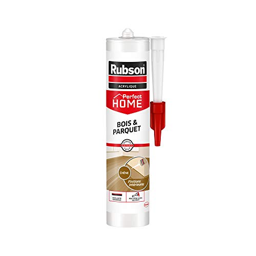 Rubson Perfect Home Mastic Bois & Parquet couleur chêne, Mastic acrylique pour tous supports bois et maçonnerie, Joints pour intérieur et extérieur, 280 ml