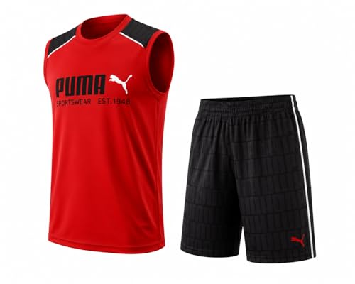 Image of PUMA Active Boys Shorts Set - 2 Piece Dry Fit Sleeveless Basketball Boys Athletic Shirts and Boy Shorts Matching Set (4-16)