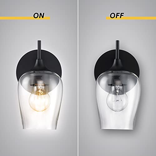 Hamilyeah Black Wall Sconces Set Of Two, Farmhouse Sconces Wall Lighting Hardwired, Bathroom Vanity Lighting With Clear Champagne Glass Shade, Indoor Wall Lamp For Kitchen Stairway Living Room Ul #TOP3