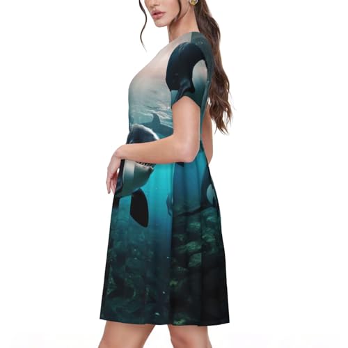 Robe d'été originale motif épaulards et manches courtes - 2