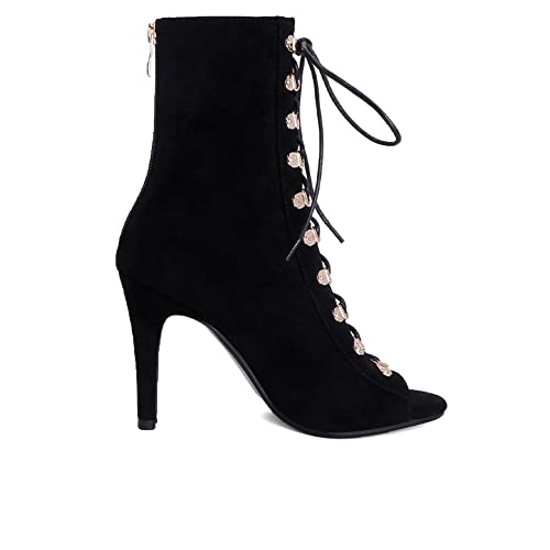 TINRYMX Women Open Toe Dance Boots Lace Up High Heel Boots Ankle Booties Latin Dance Shoes, Model-DSB952