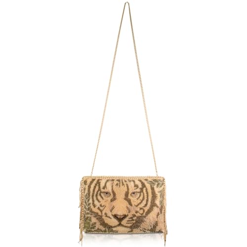 Mary Frances Savage Crossbody Handbag – Removable Chain Strap, Zipper Closure, Back & Inside Slit Pockets, Bold Tiger Motif, Fashionable Beige Purse - Image 5