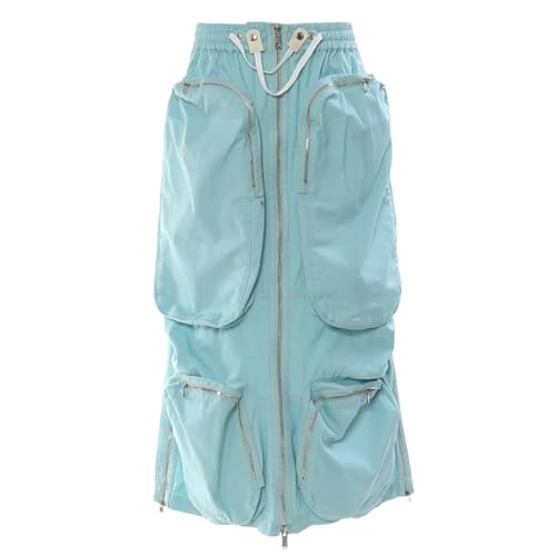 Hndudnff Falda de cintura elástica con cremallera empalmada para mujer, bolsillos grandes, faldas cargo de camuflaje con abertura lateral, azul celeste, 52
