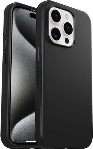 OtterBox iPhone 15 Pro Max (ONLY) Symmetry Series+ Case - Black, snaps to MagSafe, ultra-sleek, raised edges protect camera & screen - Non-Retail Packaging