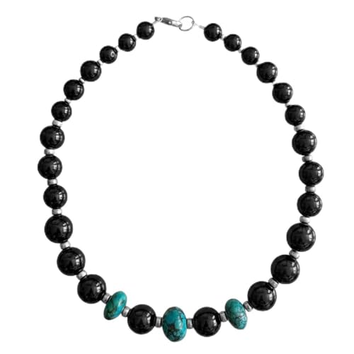 Collier onyx noir Le Luft en argent massif 925 et turquoises d'exception