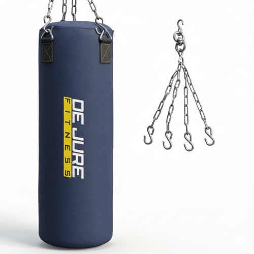 Image of De Jure Fitness Heavy Duty 4 Ft Punching Bag with Rust-Proof Stainless Steel Hanging Chain | Durable Polyester Fabric | Comfortable Recycled Filling | Boxing MMA, Kickboxing - Blue, 4 Ft