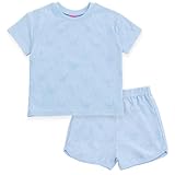 Picture of Disney Minnie Mouse Infant Baby Girls French Terry Drop Shoulder T-Shirt and Dolphin Shorts Outfit Set Pale Blue 18 Months