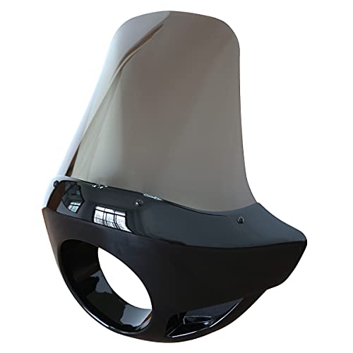 FATECIM Motorcycle 5.75” Headlight Fairing Cover 17” Tall Touring Sport Windshield with 35-49MM Fork Clamps Universal for Harley Suzuki Honda Yamaha Kawasaki Chopper Bobber Cafe Racer (Smoke) - Thumbnail 2