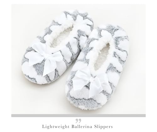 Image of DICUIRD Womens Cozy&Warm Soft Sole Slipper Socks with Grippers-Girls Teddy Fleece Indoor Slipper with Non-skid Bottoms