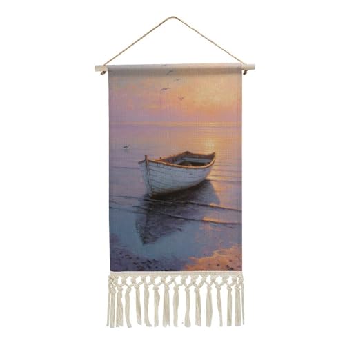 Jubonexis Arazzo da parete in lino, poster vintage da appendere alla parete con nappe e asta in legno