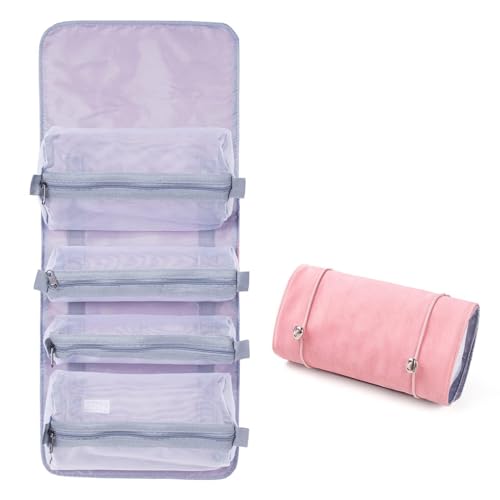 化粧ポーチ コスメポーチ メイクポーチ仕切りトラベルポーチ 洗面用具ポーチ 4 取り外し可能 仕事 学生 通勤 持ち運び 化粧品収納 メイク ブラシ バッグ 多機能 吊り下げ 旅行用 透明メッシュバッグ トイレタリーバッグ 小物整理 折り畳み 海外 出張