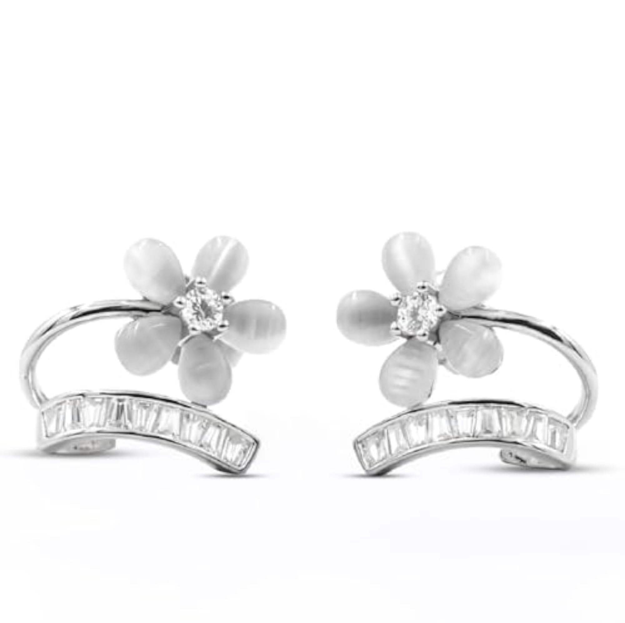 Women's Mother of Pearl Floral Curve Stud Earrings
