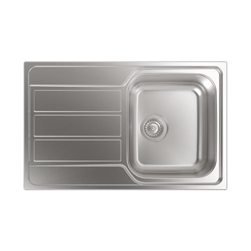 FREGATORE CDL 1 Reversibile con Secchio Quadrato con Scolapiatti Profondità della Vasca 18 cm Installazione in Mobile da 45 cm Base con Fondo Assorbente Valvola Cestino 3 Larghezza 77 cm