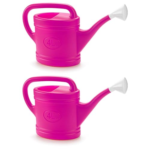 Acan Tradineur Lot de 2 arrosoirs en plastique, capacité 4 litres, ustensiles de jardinage, arrosage, maison, balcon, terrasse, patio, couleur fuchsia