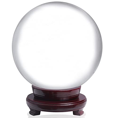 LONGWIN 150mm (5.9 inch) Divination Crystal Ball Decorative Glass Balls Globe Sphere Free Wooden Stand