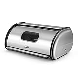 Flexzion Stainless Steel Bread Box For Kitchen Countertop (17 inch) - Kitchen Countertop Metal Bread Storage with Roll Up Lid & Front Window for Restaurant & Homemade Cakes, Buns, Pastries, Pancakes