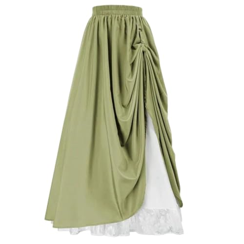 Solid Color Casual Simple High Waist Elastic Vintage Fake Two-Piece Women's Long Skirt