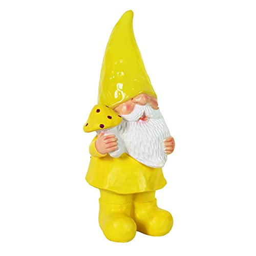Exhart Solar Yellow Woodland Garden Gnome Statue, Led Hat, Durable Resin, Cute Yard Décor, 5”X5 X11 #TOP5