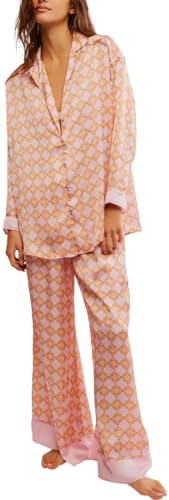 Image of LILTWIST Silk Satin Pajamas Set for Women 2 Piece Floral Pjs Wide Leg Lounge Pants Set Long Sleeve Button down Pj Shirts Set