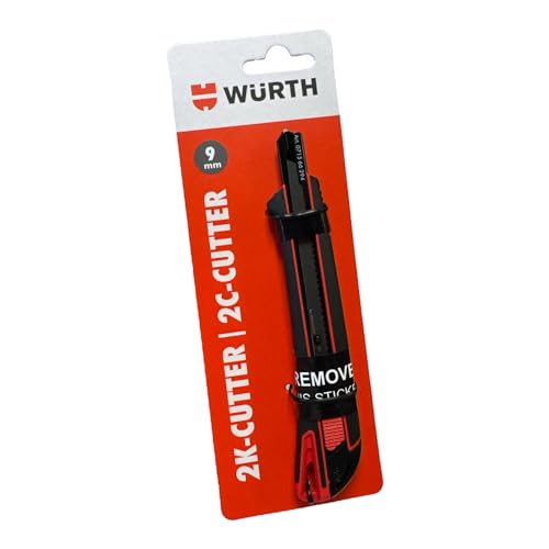 Würth Cutter-Messer 2K mit Schieber 9 mm Klingenbreite 160 mm Länge ergonomischer 2-Komponenten-Kunststoffgriff für präzises Schneiden