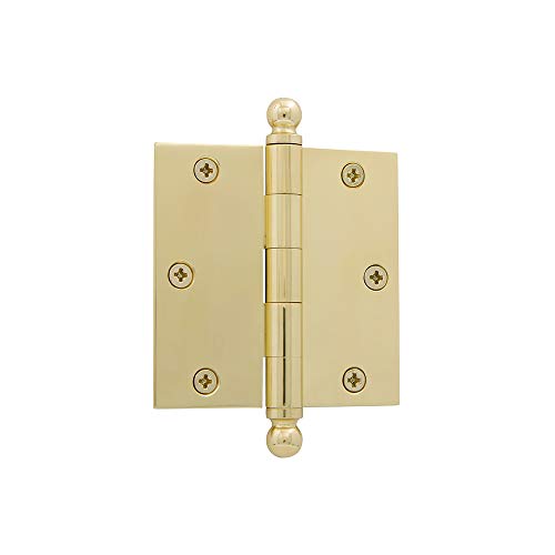 Image of Nostalgic Warehouse 728348 3.5 inch Ball Tip Residential Square Corners Door Hinge, Polished Brass, 1 Count (Pack of 1)