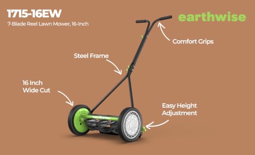 Image of Earthwise 1715-16EW 16-Inch 7-Blade Push Reel Lawn Mower, Grey