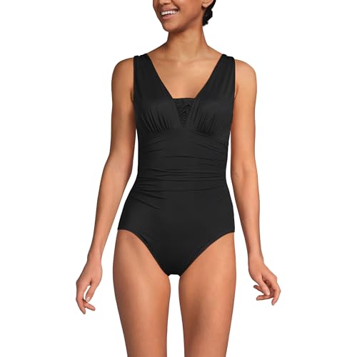 Lands' End Womens Slender Suit Grecian One Piece Swimsuit Black Regular 6