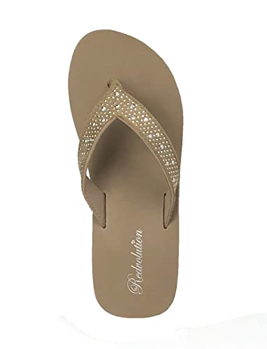 Image of REDVOLUTION New Women's Rhinestone Sandals Platform T-Strap Jewel Sandals High Wedge Flip Flops