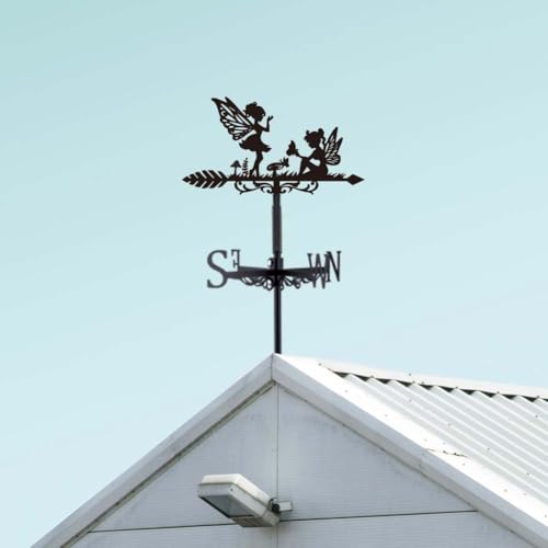 SUPERDANT Fairy Weather Vane Butterfly Elf Fairy Wind Vanes for Outside Forest Elf Weather Vanes for Yard Roof Mount Yard Metal Weathervane Farmhouse Barn Sheds Garden Roof Black