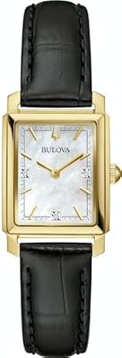 Bulova Orologio analogico classico da donna con cinturino in pelle 97P166, Nero, cinghia