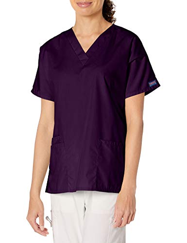 Cherokee Women's V Neck Scrubs Shirt, Eggplant, XXX-Large