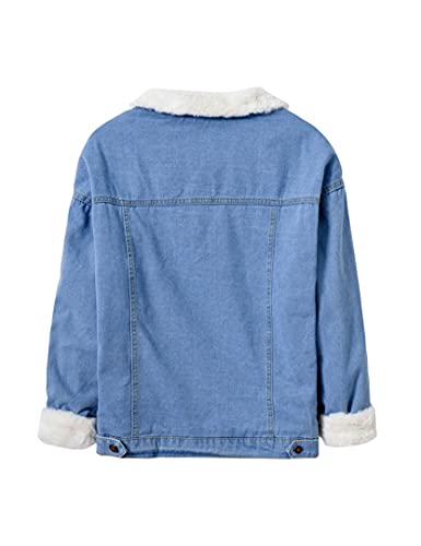 Zlslz Womens Winter Warm Loose Boyfriend Oversized Fleece Lining Denim Jean Parka Jacket Coat Lblue L #TOP4